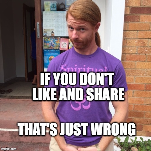 JP Sears. The Spiritual Guy | IF YOU DON'T LIKE AND SHARE; THAT'S JUST WRONG | image tagged in jp sears the spiritual guy,like and share,likes,fishing for upvotes | made w/ Imgflip meme maker