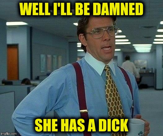 That Would Be Great Meme | WELL I'LL BE DAMNED; SHE HAS A DICK | image tagged in memes,that would be great | made w/ Imgflip meme maker