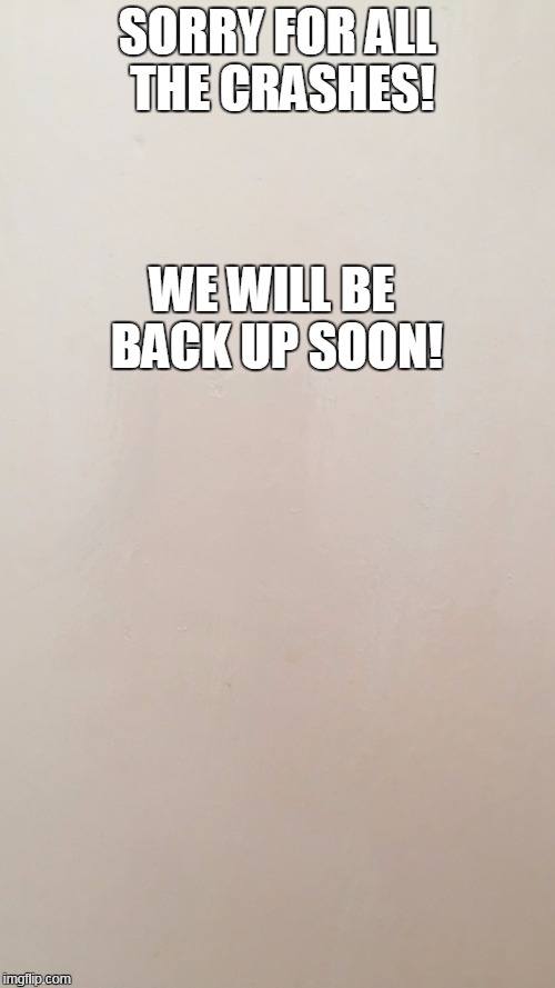 Blank canvas  | SORRY FOR ALL THE CRASHES! WE WILL BE BACK UP SOON! | image tagged in blank canvas | made w/ Imgflip meme maker