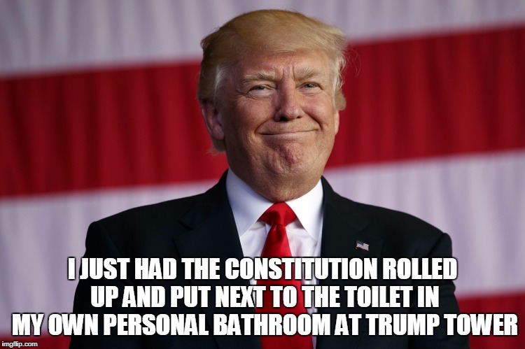 I JUST HAD THE CONSTITUTION ROLLED UP AND PUT NEXT TO THE TOILET IN MY OWN PERSONAL BATHROOM AT TRUMP TOWER | made w/ Imgflip meme maker