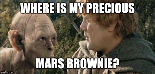 Golem and Sam | WHERE IS MY PRECIOUS; MARS BROWNIE? | image tagged in golem and sam | made w/ Imgflip meme maker