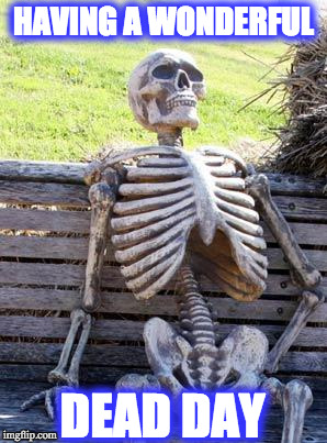 Waiting Skeleton | HAVING A WONDERFUL; DEAD DAY | image tagged in memes,waiting skeleton | made w/ Imgflip meme maker