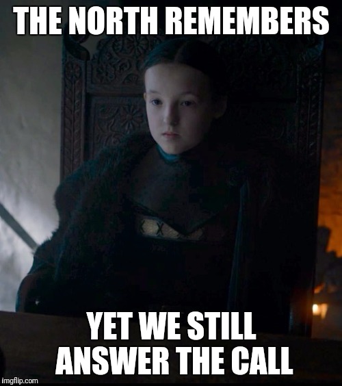 Lady mormont | THE NORTH REMEMBERS; YET WE STILL ANSWER THE CALL | image tagged in lady mormont | made w/ Imgflip meme maker