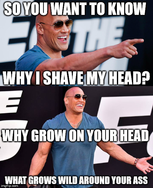 SO YOU WANT TO KNOW WHAT GROWS WILD AROUND YOUR ASS WHY I SHAVE MY HEAD? WHY GROW ON YOUR HEAD | made w/ Imgflip meme maker
