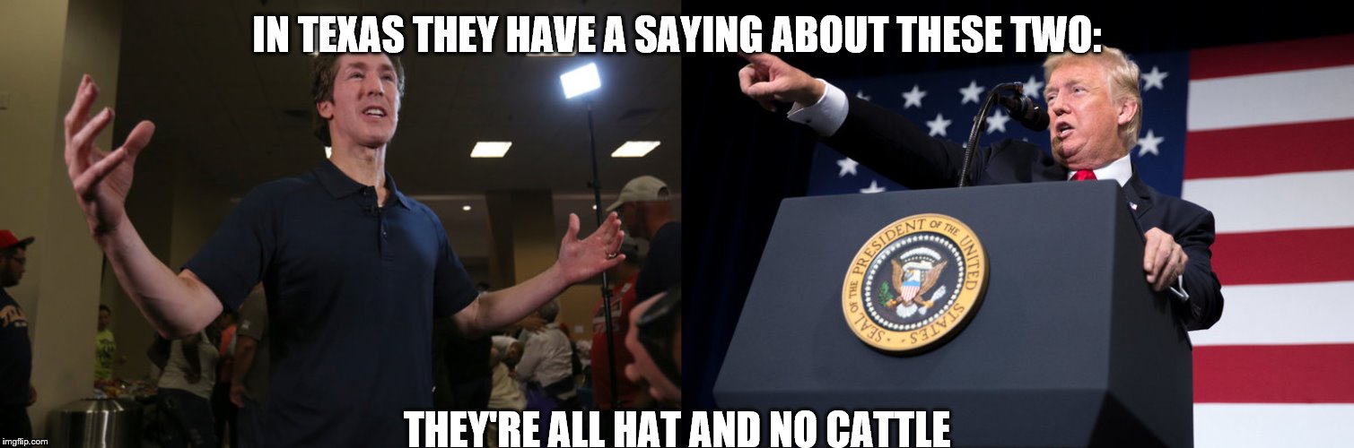 All Hat | IN TEXAS THEY HAVE A SAYING ABOUT THESE TWO:; THEY'RE ALL HAT AND NO CATTLE | image tagged in donald trump | made w/ Imgflip meme maker