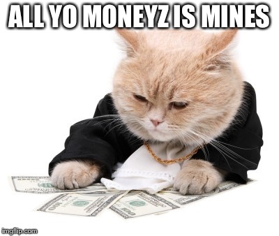 fat cat | ALL YO MONEYZ IS MINES | image tagged in fat cat | made w/ Imgflip meme maker