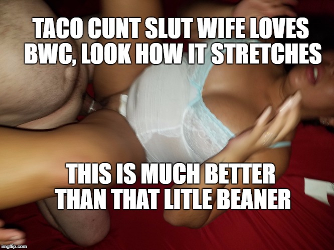 TACO CUNT SLUT WIFE LOVES BWC, LOOK HOW IT STRETCHES; THIS IS MUCH BETTER THAN THAT LITLE BEANER | made w/ Imgflip meme maker