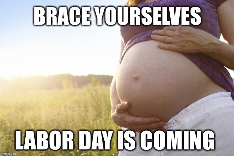 How can summer be over already?  Wishing all flippers a great weekend! | BRACE YOURSELVES; LABOR DAY IS COMING | image tagged in pregnant woman,labor day,summer,blink of an eye | made w/ Imgflip meme maker