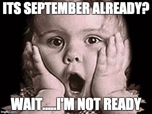 September | ITS SEPTEMBER ALREADY? WAIT.....I'M NOT READY | image tagged in summer,fall,labor day,day at the beach,summer time | made w/ Imgflip meme maker