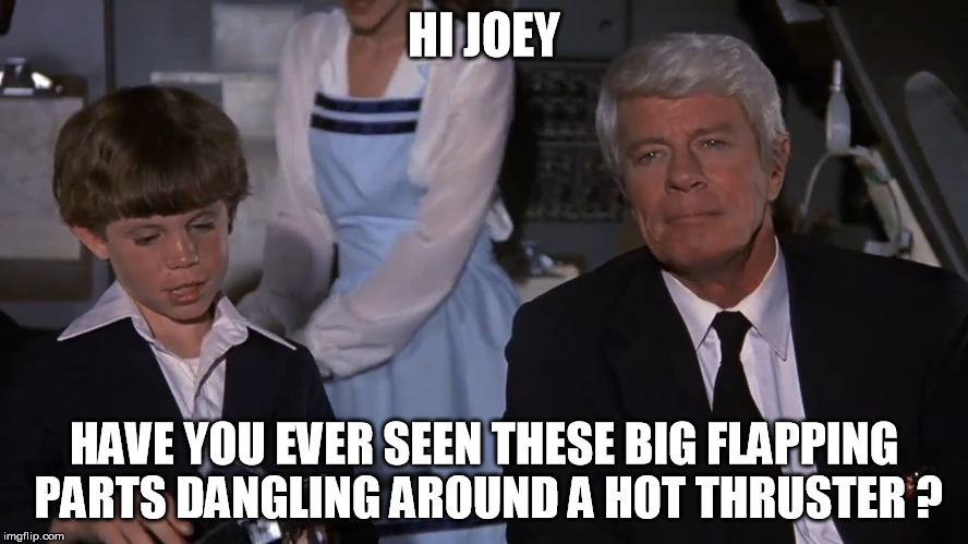 Airplane Joey | HI JOEY HAVE YOU EVER SEEN THESE BIG FLAPPING PARTS DANGLING AROUND A HOT THRUSTER ? | image tagged in airplane joey | made w/ Imgflip meme maker