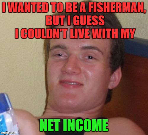 10 Guy Meme | I WANTED TO BE A FISHERMAN, BUT I GUESS I COULDN'T LIVE WITH MY NET INCOME | image tagged in memes,10 guy | made w/ Imgflip meme maker