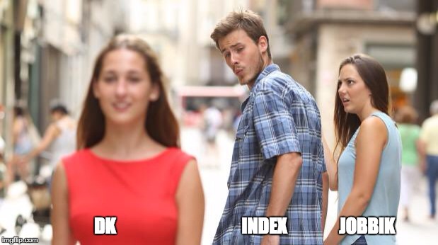 Distracted Boyfriend Meme | DK                                    INDEX               JOBBIK | image tagged in guy checking out girl | made w/ Imgflip meme maker