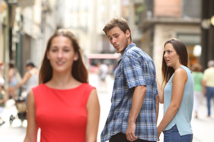 Guy looking back at other girl Blank Meme Template