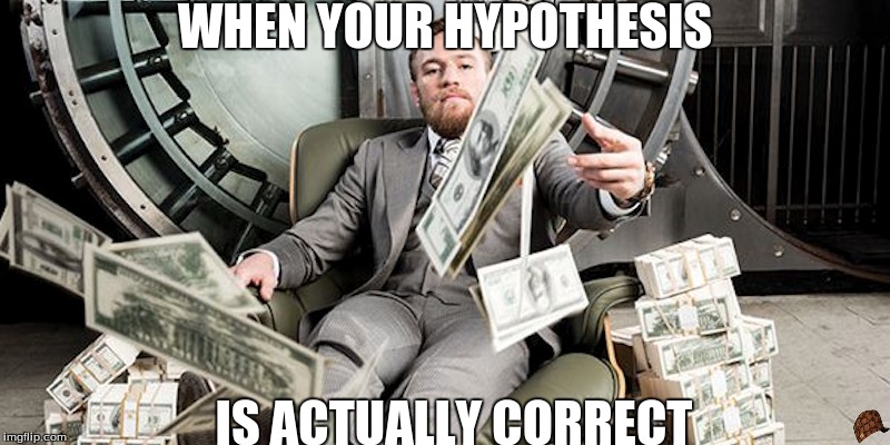 WHEN YOUR HYPOTHESIS; IS ACTUALLY CORRECT | image tagged in connor mcgregor,science,money,success | made w/ Imgflip meme maker