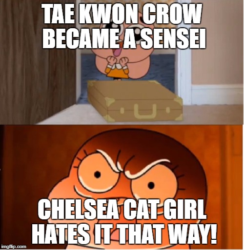 Support Tae Kwon Crow | TAE KWON CROW BECAME A SENSEI; CHELSEA CAT GIRL HATES IT THAT WAY! | image tagged in gumball - anais false hope meme | made w/ Imgflip meme maker