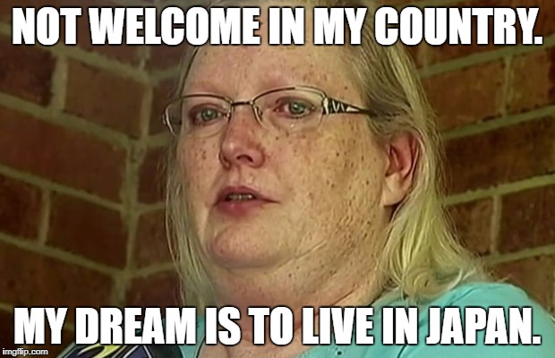 nOt WeLcOmE | NOT WELCOME IN MY COUNTRY. MY DREAM IS TO LIVE IN JAPAN. | image tagged in racist | made w/ Imgflip meme maker