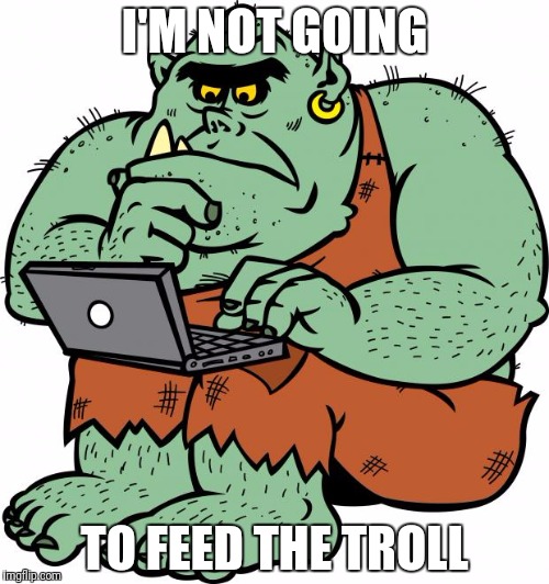 Trolling the internet  | I'M NOT GOING; TO FEED THE TROLL | image tagged in internet trolls,troll | made w/ Imgflip meme maker