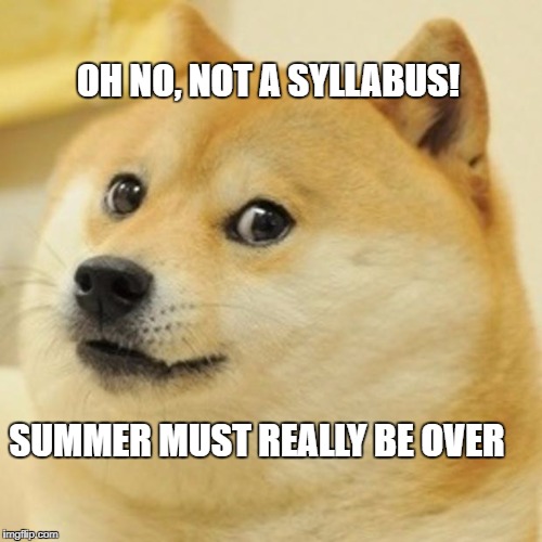 Teachers and Syllabi | OH NO, NOT A SYLLABUS! SUMMER MUST REALLY BE OVER | image tagged in teacher | made w/ Imgflip meme maker