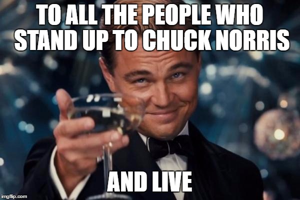 Leonardo Dicaprio Cheers Meme | TO ALL THE PEOPLE WHO STAND UP TO CHUCK NORRIS AND LIVE | image tagged in memes,leonardo dicaprio cheers | made w/ Imgflip meme maker