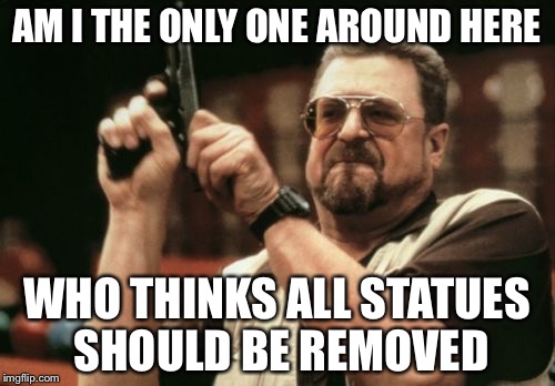 Am I The Only One Around Here | AM I THE ONLY ONE AROUND HERE; WHO THINKS ALL STATUES SHOULD BE REMOVED | image tagged in memes,am i the only one around here | made w/ Imgflip meme maker