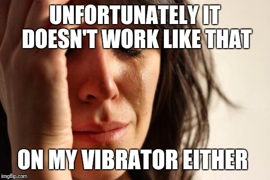 First World Problems Meme | UNFORTUNATELY IT DOESN'T WORK LIKE THAT ON MY VIBRATOR EITHER | image tagged in memes,first world problems | made w/ Imgflip meme maker