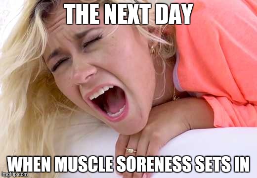 Screaming Girlfriend | THE NEXT DAY WHEN MUSCLE SORENESS SETS IN | image tagged in screaming girlfriend | made w/ Imgflip meme maker