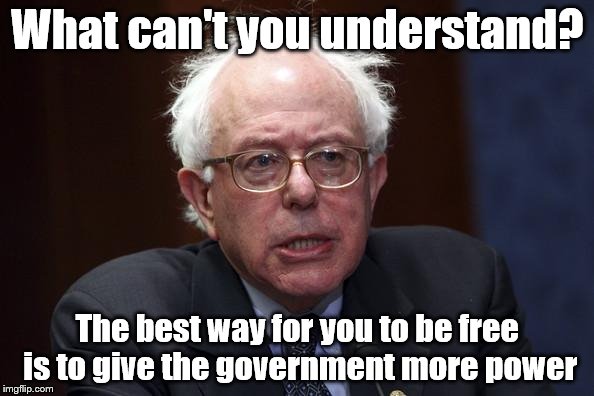 Bernie Sanders | What can't you understand? The best way for you to be free is to give the government more power | image tagged in bernie sanders,Freedom | made w/ Imgflip meme maker