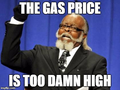 THE GAS PRICE IS TOO DAMN HIGH | THE GAS PRICE; IS TOO DAMN HIGH | image tagged in memes,too damn high,gas,hurricane harvey,houston,oil | made w/ Imgflip meme maker