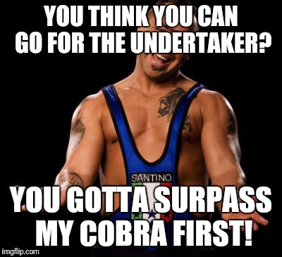 YOU THINK YOU CAN GO FOR THE UNDERTAKER? YOU GOTTA SURPASS MY COBRA FIRST! | made w/ Imgflip meme maker