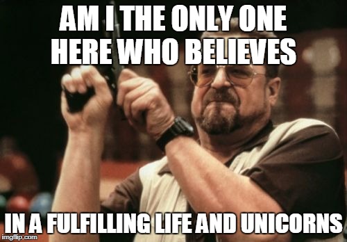 Am I The Only One Around Here Meme | AM I THE ONLY ONE HERE WHO BELIEVES; IN A FULFILLING LIFE AND UNICORNS | image tagged in memes,am i the only one around here | made w/ Imgflip meme maker