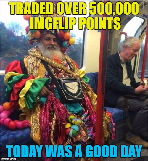 I wonder what he does with them? :) | TRADED OVER 500,000 IMGFLIP POINTS; TODAY WAS A GOOD DAY | image tagged in shop npc,memes,imgflip points | made w/ Imgflip meme maker