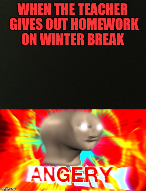 HOMEWORK ON WINTER BREAK | WHEN THE TEACHER GIVES OUT HOMEWORK ON WINTER BREAK | image tagged in homework,memes | made w/ Imgflip meme maker