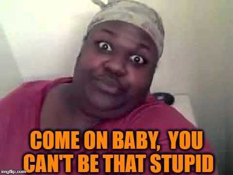 Black woman | COME ON BABY,  YOU CAN'T BE THAT STUPID | image tagged in black woman | made w/ Imgflip meme maker