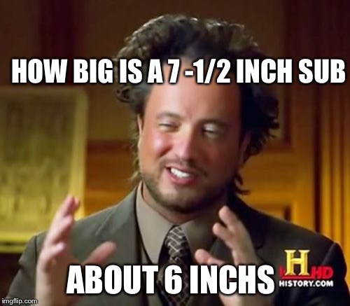 Ancient Aliens Meme | HOW BIG IS A 7 -1/2 INCH SUB; ABOUT 6 INCHS | image tagged in memes,ancient aliens | made w/ Imgflip meme maker