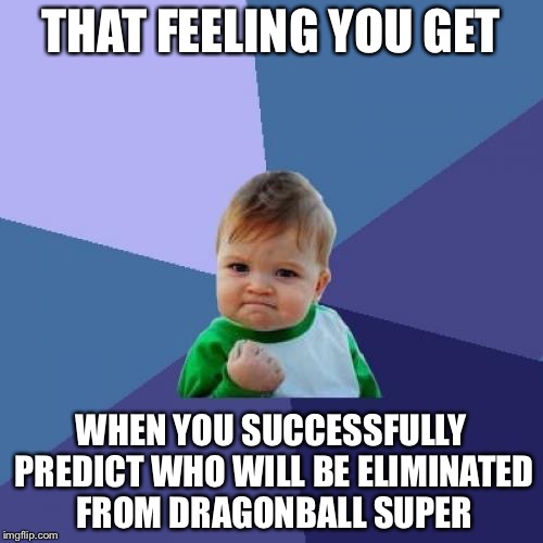 Success Kid | THAT FEELING YOU GET; WHEN YOU SUCCESSFULLY PREDICT WHO WILL BE ELIMINATED FROM DRAGONBALL SUPER | image tagged in memes,success kid | made w/ Imgflip meme maker