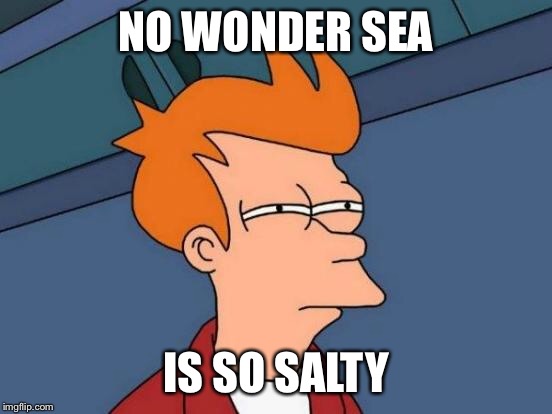 Futurama Fry Meme | NO WONDER SEA IS SO SALTY | image tagged in memes,futurama fry | made w/ Imgflip meme maker