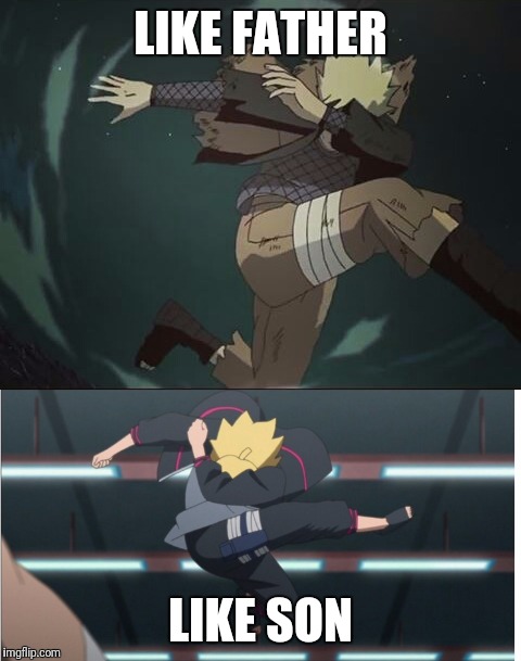 Stuff like these are always happening | LIKE FATHER; LIKE SON | image tagged in naruto shippuden,dab,kick,father and son,anime | made w/ Imgflip meme maker