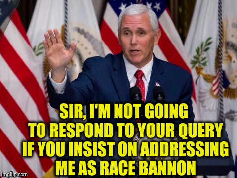It was cute the first couple of times, but the Vice President eventually found it distracting | SIR, I'M NOT GOING TO RESPOND TO YOUR QUERY IF YOU INSIST ON ADDRESSING ME AS RACE BANNON | image tagged in vice president | made w/ Imgflip meme maker