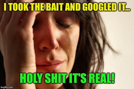 First World Problems Meme | I TOOK THE BAIT AND GOOGLED IT... HOLY SHIT IT'S REAL! | image tagged in memes,first world problems | made w/ Imgflip meme maker