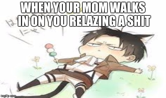 WHEN YOUR MOM WALKS IN ON YOU RELAZING A SHIT | image tagged in levi | made w/ Imgflip meme maker