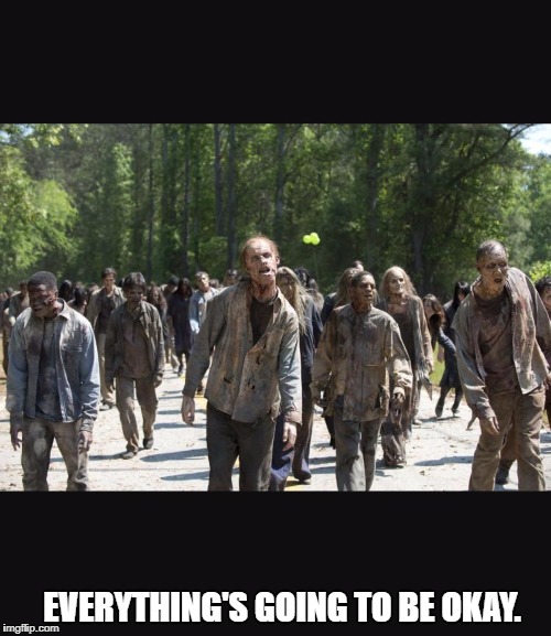 Zombies | EVERYTHING'S GOING TO BE OKAY. | image tagged in zombies | made w/ Imgflip meme maker