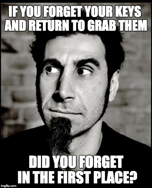 IF YOU FORGET YOUR KEYS AND RETURN TO GRAB THEM; DID YOU FORGET IN THE FIRST PLACE? | made w/ Imgflip meme maker