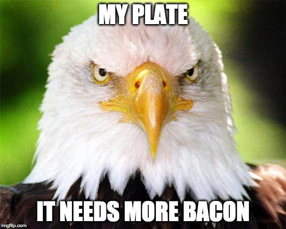 Keep it coming. | MY PLATE; IT NEEDS MORE BACON | image tagged in iwanttobebacon,iwanttobebaconcom,breakfast | made w/ Imgflip meme maker