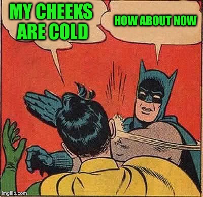 Batman Slapping Robin Meme | MY CHEEKS ARE COLD HOW ABOUT NOW | image tagged in memes,batman slapping robin | made w/ Imgflip meme maker