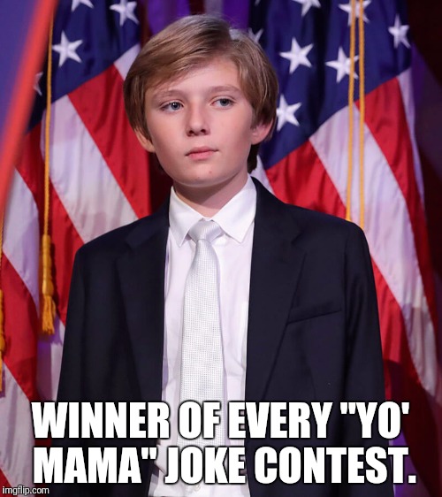 Contestant: "Yo' mama so..." Barron: "Nope." | WINNER OF EVERY "YO' MAMA" JOKE CONTEST. | image tagged in barron trump,memes,yo mama | made w/ Imgflip meme maker