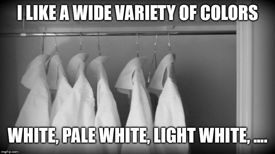 I LIKE A WIDE VARIETY OF COLORS WHITE, PALE WHITE, LIGHT WHITE, .... | made w/ Imgflip meme maker