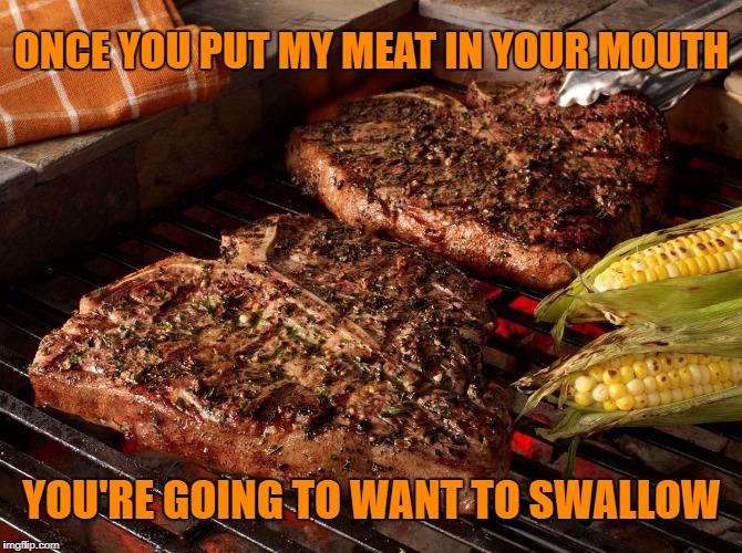 Happy Labor Day | ONCE YOU PUT MY MEAT IN YOUR MOUTH; YOU'RE GOING TO WANT TO SWALLOW | image tagged in grilling out,daily cooking lesson,labor day,holiday,end of summer,long weekend | made w/ Imgflip meme maker