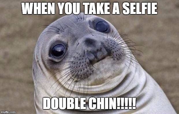 Awkward Moment Sealion | WHEN YOU TAKE A SELFIE; DOUBLE CHIN!!!!! | image tagged in memes,awkward moment sealion | made w/ Imgflip meme maker