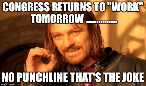 One Does Not Simply Meme | CONGRESS RETURNS TO "WORK" TOMORROW ............... NO PUNCHLINE THAT'S THE JOKE | image tagged in memes,one does not simply | made w/ Imgflip meme maker