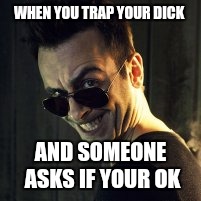WHEN YOU TRAP YOUR DICK; AND SOMEONE ASKS IF YOUR OK | image tagged in preacher vamp | made w/ Imgflip meme maker